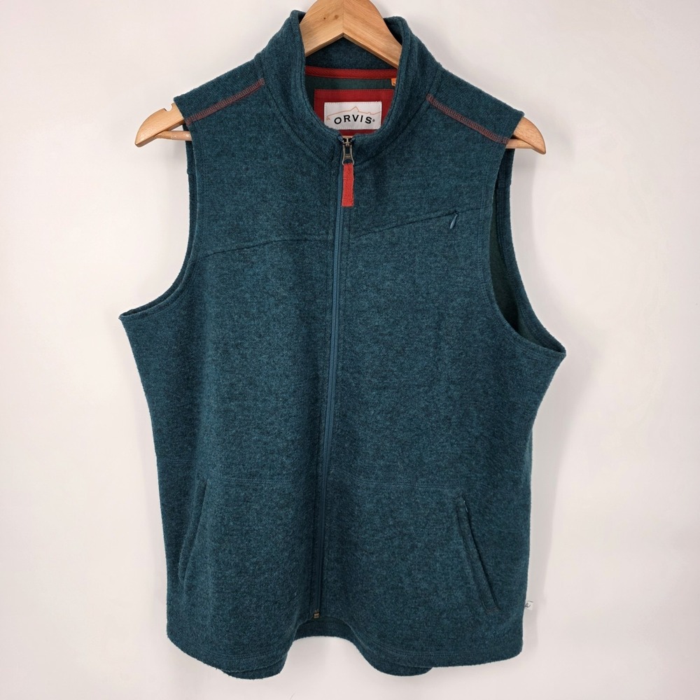 Orvis Wool Blend Vest Blue Aqua Trout Full Zip Pockets Fishing Knit Men's L
